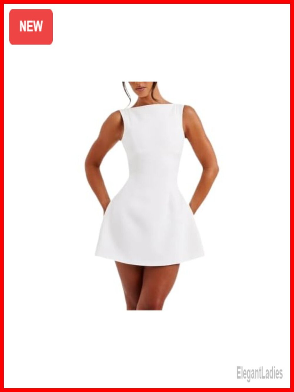 Womens Sleeveless Boat Neck Backless A-Line Mini Dress Formal Wedding Club Party